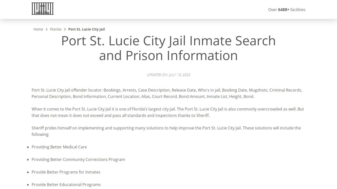 Port St. Lucie City Jail Inmate Search, Visitation, Phone ...